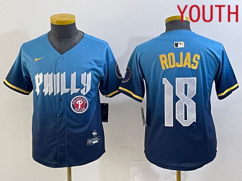 Youth Philadelphia Phillies #18 Rojas Blue City Edition Nike 2024 MLB Jersey style 4->youth mlb jersey->Youth Jersey